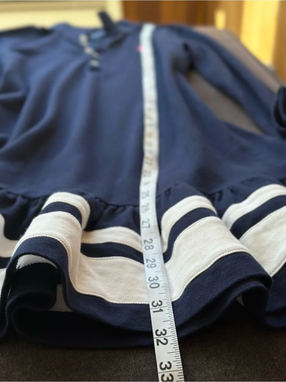 Ralph Lauren Girls Polo Dress Navy Ruffle Stripe Hem XL 16